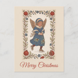 Postal Festiva Retro traditional Christmas skating Angel floral