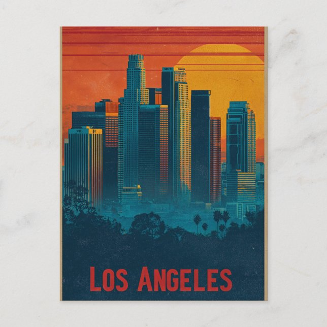 Postal Festiva Retro Travel Poster Art of Downtown Los Angeles (Anverso)
