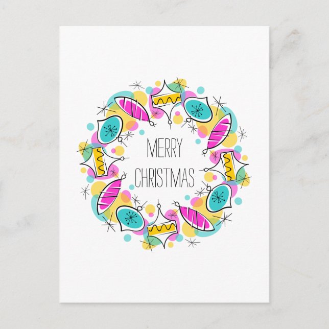 Postal Festiva Retro Tree Baubles Circle Navidades verticales (Anverso)