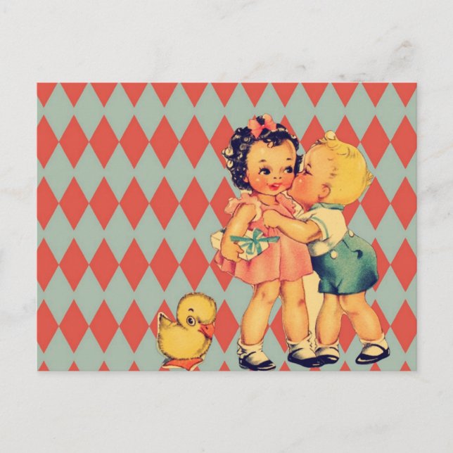 Postal Festiva Retro Valentine Kitsch Vintage Kids (Anverso)