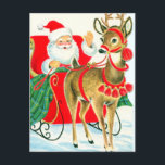 Postal Festiva retro vintage Christmas Santa Reindeer<br><div class="desc">nieve retro vintage navideña niños cargando postal navideña</div>