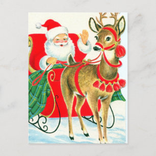 Postal Festiva retro vintage Christmas Santa Reindeer