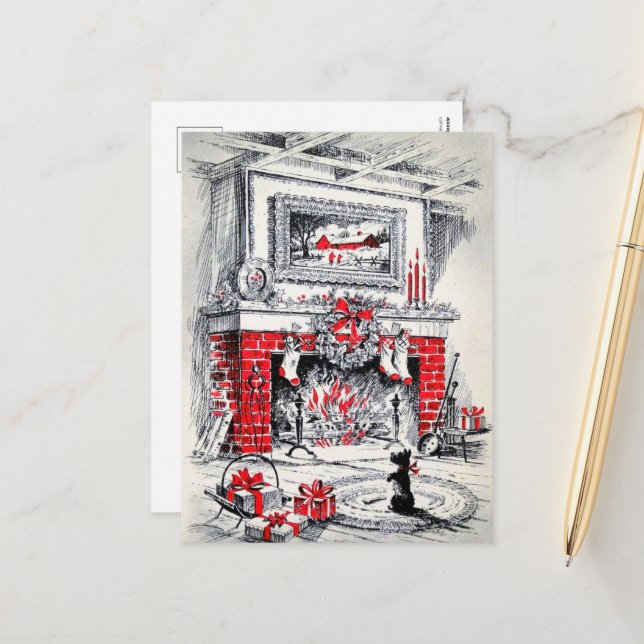 Postal Festiva retro vintage Christmas Scottish dog (Anverso/Reverso In Situ)