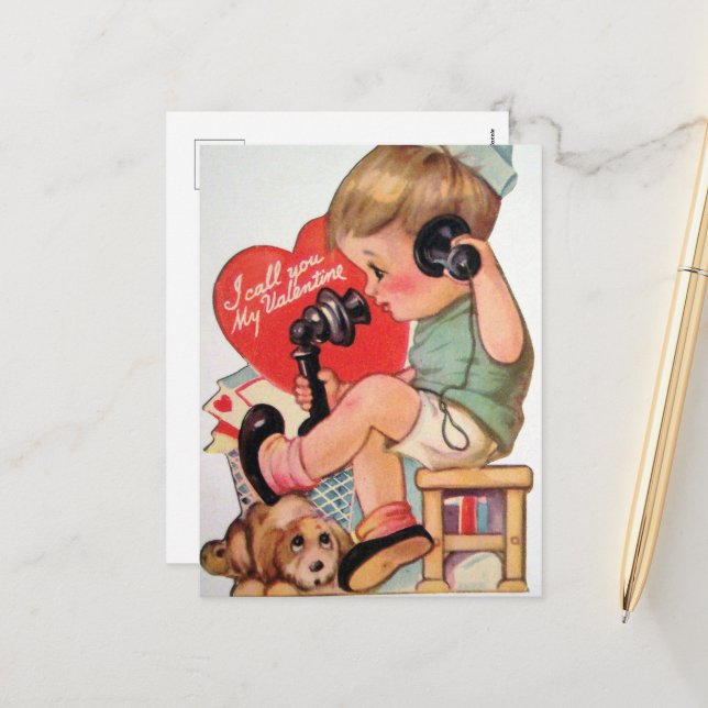 Postal Festiva retro vintage Valentine boy (Anverso/Reverso In Situ)
