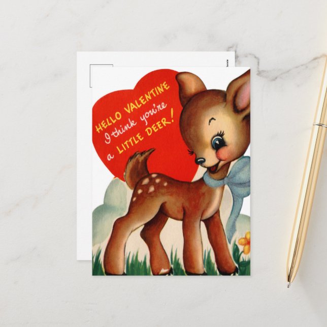Postal Festiva retro vintage Valentine deer (Anverso/Reverso In Situ)