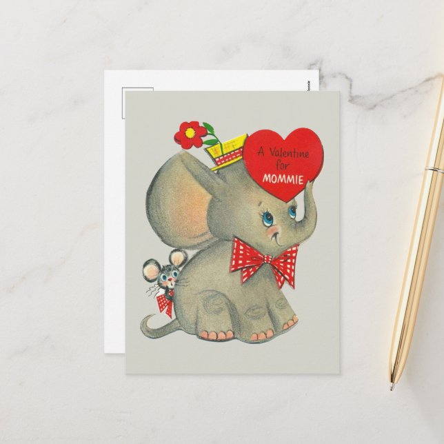 Postal Festiva retro vintage Valentine elefant mami (Anverso/Reverso In Situ)