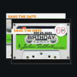 Postal Festiva Retro W Audiotape 60 cumpleaños Guardar la fecha H<br><div class="desc">Vieja cinta de audio blanca (cinta de audio) con etiqueta verde para personalizar con tu nombre y fecha. Diseño en postal horizontal con textos para 60 años Guardar la fecha en personalizar (delante y atrás). Puede cambiar fácilmente el texto (fuente, color, tamaño y posición) haciendo clic en el botón personalizar....</div>