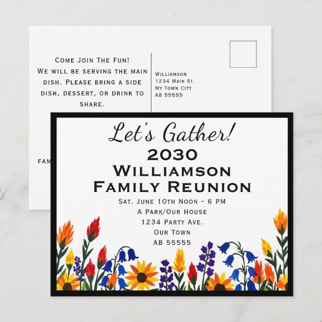 Postal Festiva Reunión Familiar de Flores Personalizadas Vamos a  (Anverso / Reverso)