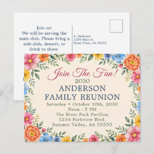 Postal Festiva Reunión Familiar de Flores Silvestres Coloridas Ún