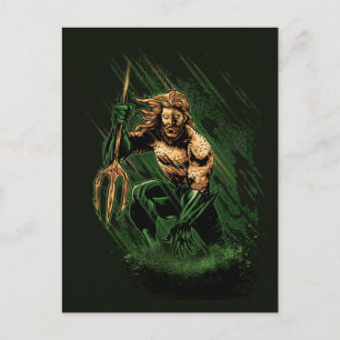 Postal Festiva Rey Oceánico Guerrero Tridente Dinámico Arte Cómic