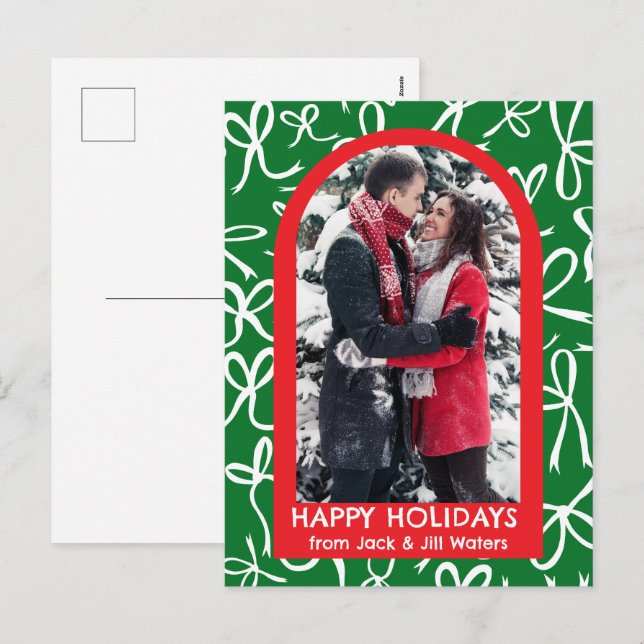 Postal Festiva Ribbons dobla Navidades PERSONALIZADO arca de foto (Anverso / Reverso)