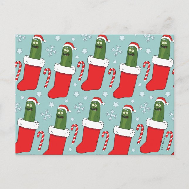 Postal Festiva Rick and Morty | Christmas Pickle Rick Pattern (Anverso)