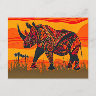 Postal Festiva Rinoceronte africano con diseño de patrones tribal