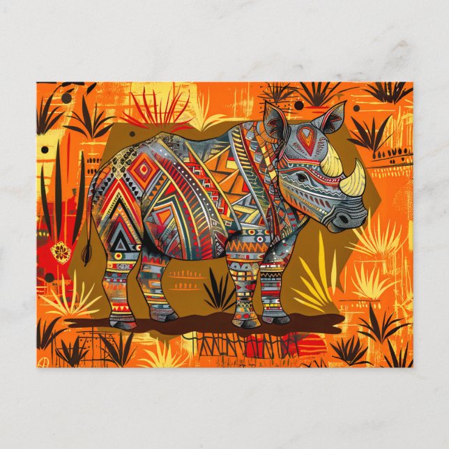 Postal Festiva Rinoceronte africano con pintura corporal tribal (Anverso)