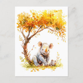 Postal Festiva Rinoceronte bebé descansa bajo un árbol