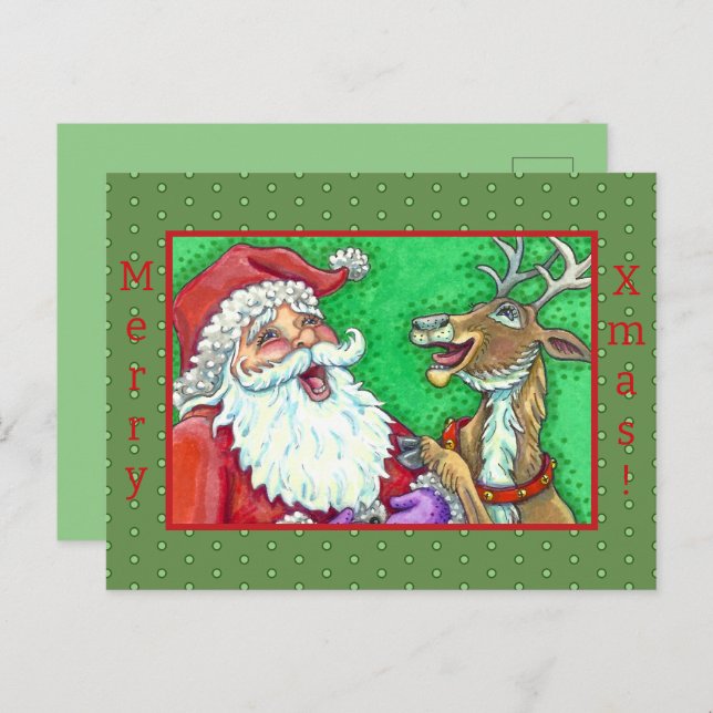 Postal Festiva RÍO SANTA Y REINDEER KNOCK CHISTES Graciosos (Anverso / Reverso)