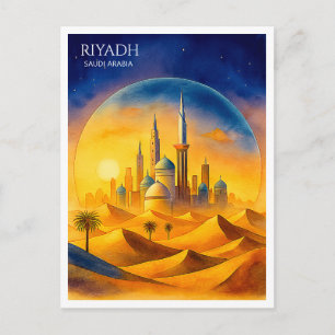 Postal Festiva Riyadh Arabia Saudita Acuarela Horizonte