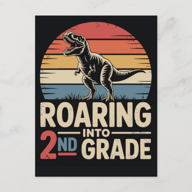 Postal Festiva Roaring into 2nd grade tshirt 2026  (Anverso)