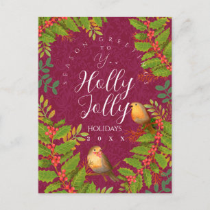 Postal Festiva Robin Birds Holly Berry Wine