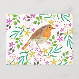 Postal Festiva Robin Red Breast, pájaro de Navidades