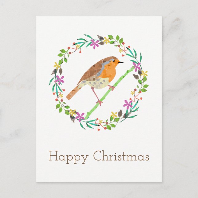 Postal Festiva Robin Red Breast, pájaro de Navidades (Anverso)