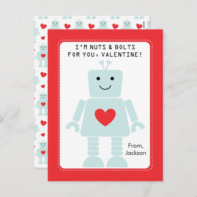 Postal Festiva Robot Class Valentines (Anverso / Reverso)