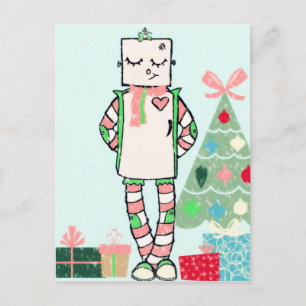 Postal Festiva Robot y árbol de vacaciones para pasteles de época