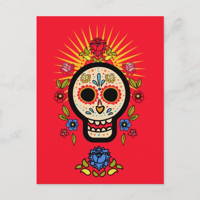 Postal Festiva Roca de Vingtage Cráneo Rosa Floral (Anverso)