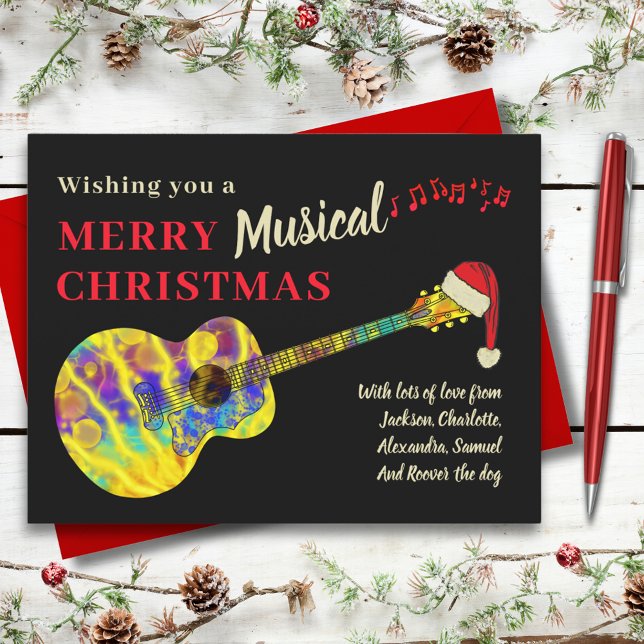 Postal Festiva Rock de guitarra navideña y presupuesto para rollo (Rock and roll funky guitar christmas custom music themed budget holiday greetings postcard )