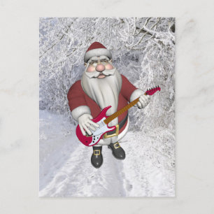 Postal Festiva Rock Star Santa con guitarra eléctrica roja