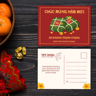 Postal Festiva Rojo Banh Chung Tet 2026 Año del Caballo Vietnam