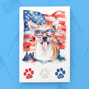 Postal Festiva Rojo Blanco Azul Perro Chihuahua Divertido 4 de Ju
