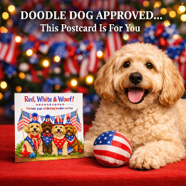 Postal Festiva Rojo Blanco y Ladrido Doodle Patriótico de Perro 4