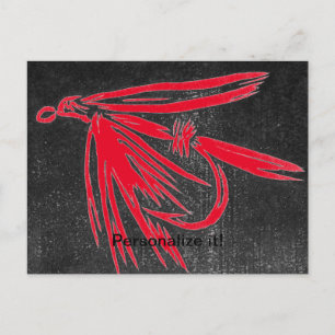 Postal Festiva Rojo en negro, mosca mojada, pesca con mosca, atad