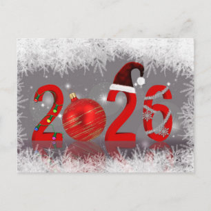 Postal Festiva Rojo Festivo Navideño 2026 Año Nuevo