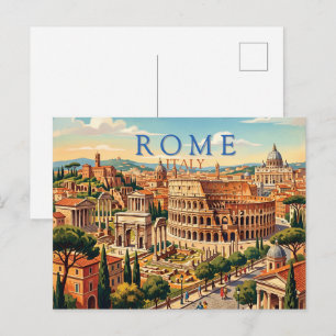 Postal Festiva Roma Italia Coliseo Viaje Arte Vintage