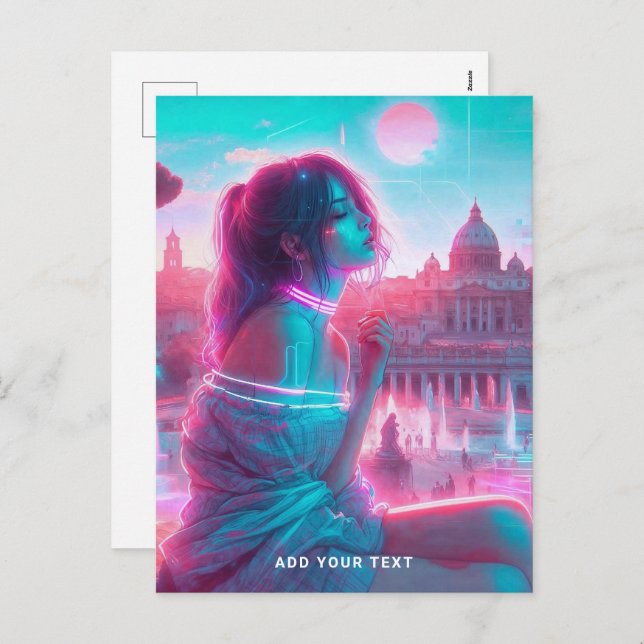 Postal Festiva Roma | Texto etéreo retrowave VaporWave Personaliz (Anverso / Reverso)