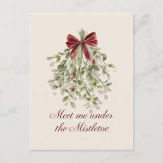 Postal Festiva Romantic Watercolor Mistletoe and Red Bow