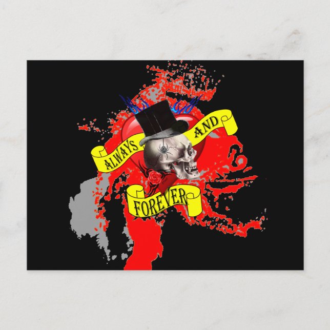 Postal Festiva Romántico cráneo gótico San Valentín corazón (Anverso)