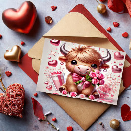 Postal Festiva Romántico florece en las tierras altas de la vaca 