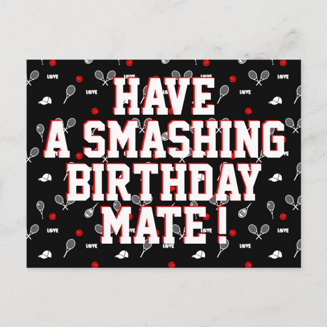 Postal Festiva 🖤 ❤️ 🤍 rompiendo el tenis de cumpleaños (Anverso)