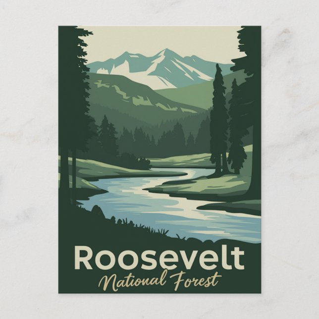 Postal Festiva Roosevelt National Forest Minimal Travel Art (Anverso)