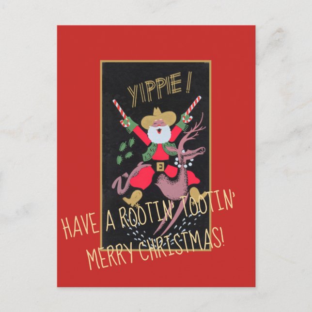Postal Festiva Rootin Tootin Cowboy Santa (Anverso)