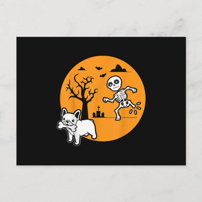 Postal Festiva Ropa de Halloween con esqueleto de hueso de perro  (Anverso)