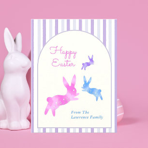 Postal Festiva Rosa Azul Morado Acuarela Conejito Lindo Pascua 