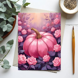 Postal Festiva Rosa de calabaza rosa Floral Halloween Acción de G