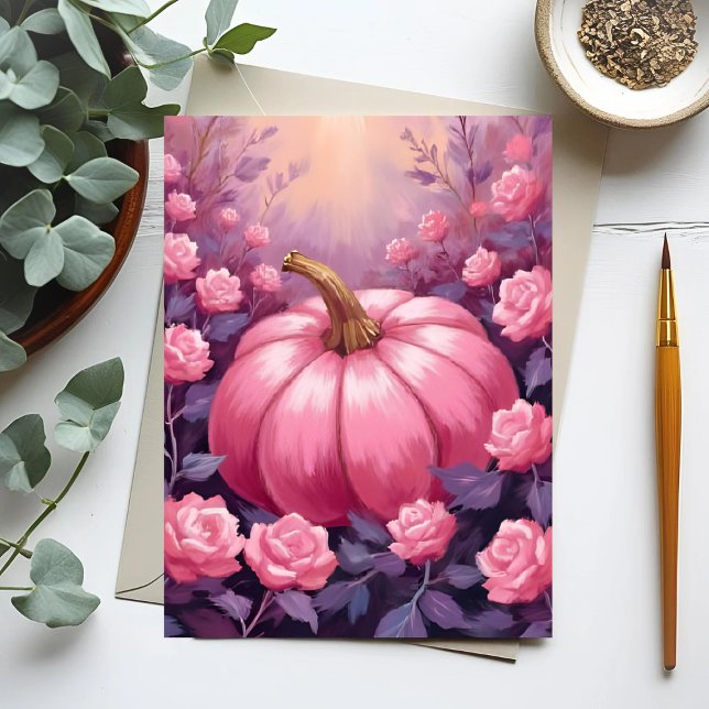 Postal Festiva Rosa de calabaza rosa Floral Halloween Acción de G (Subido por el creador)