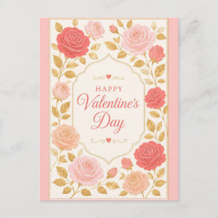 Postal Festiva Rosa Dorada Romance de San Valentín