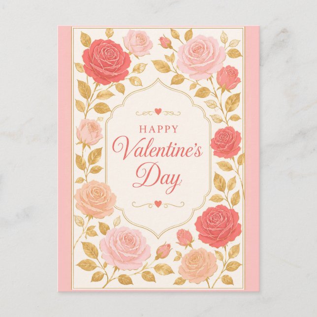 Postal Festiva Rosa Dorada Romance de San Valentín (Anverso)