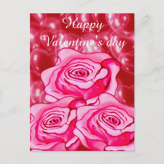 Postal Festiva Rosa personalizado con corazones 3d (Anverso)